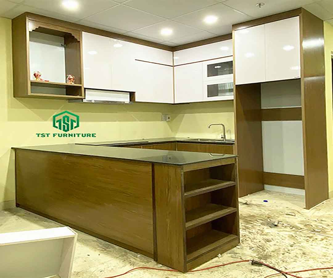 Kiểu Tủ bếp nhựa Đài Loan chữ U đẹp-Nội Thất TST