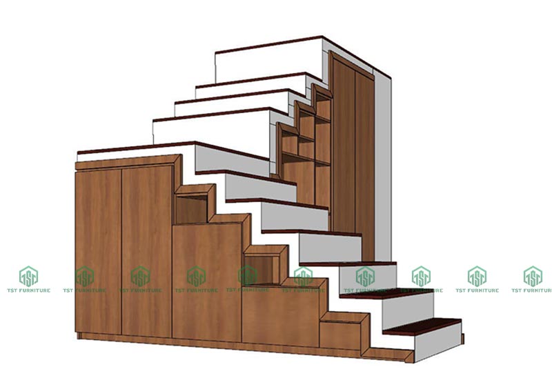 Mẫu Thiết kế 3D Tủ gầm cầu thang 1